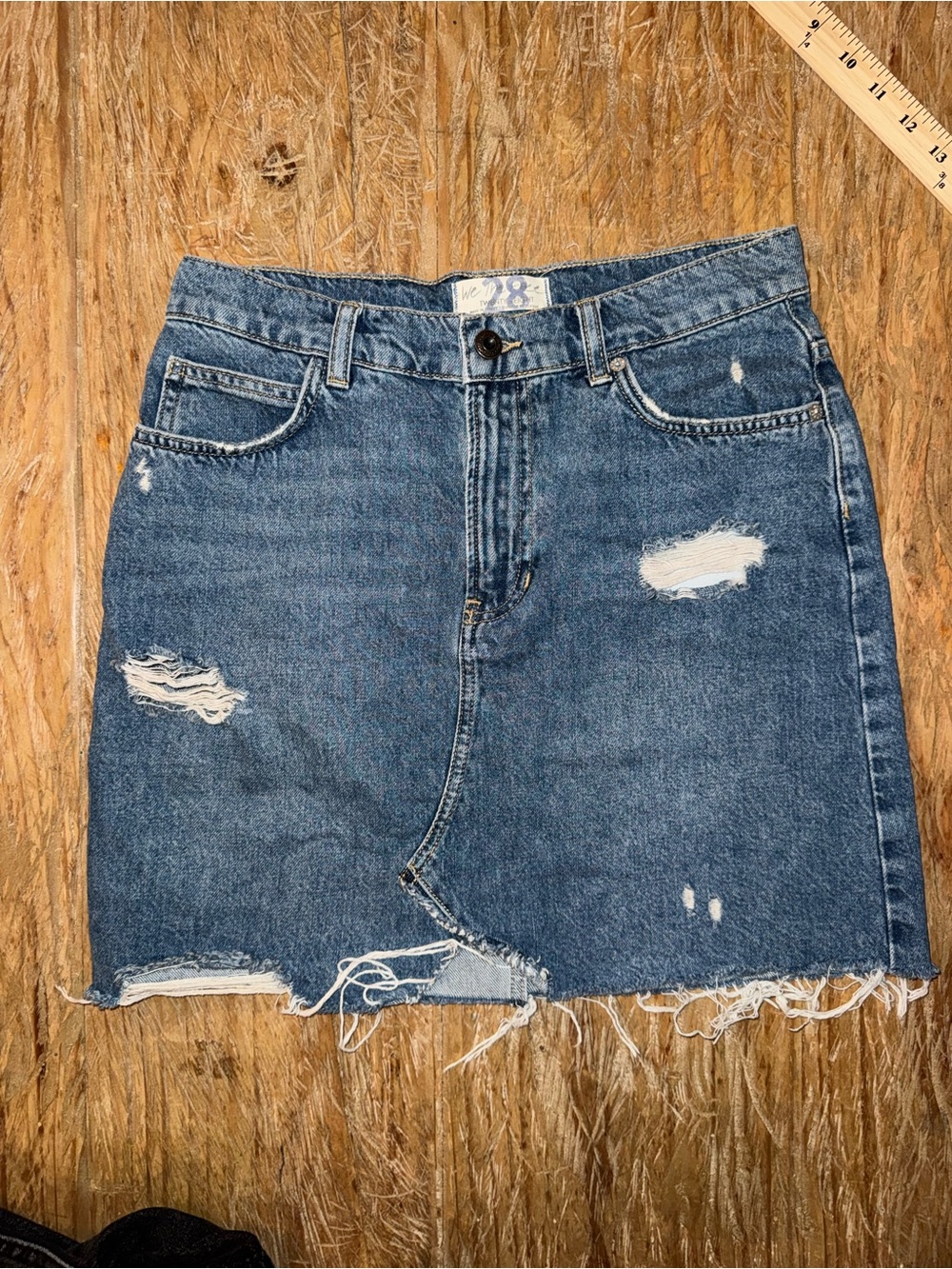 We The Free Distressed Denim Mini Skirt in Blue